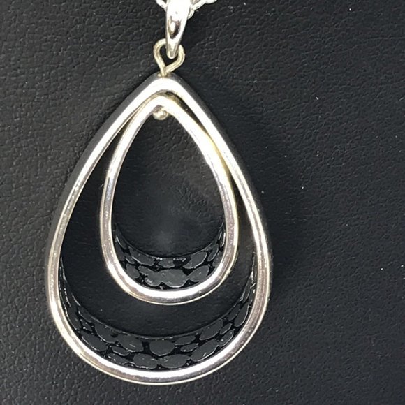 Double TEAR DROP Pebble Pendant Silver tone chain SIGNED FA  Necklace 18" - Picture 2 of 5